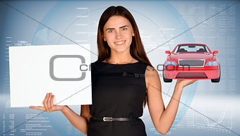 Businesswoman holding car