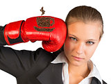 Businesswoman in boxing gloves
