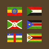 Flags of Ethiopia, Sudan, Burundi, South Sudan, Central African Republic and Zimbabwe