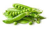 Pile green peas in pods with peas