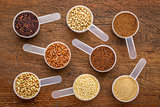 gluten free grains - measuring scoops on wood