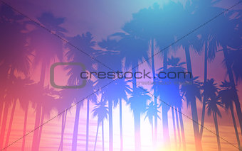 3D sunset palm trees with retro effect