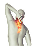 3D man holding neck in pain with fire effect
