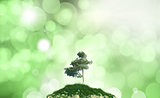 3D tree on a hill against a defocussed background