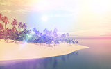3D tropical island in sea with retro effect