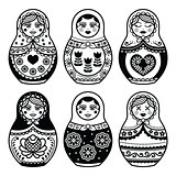 Matryoshka, Russian doll icons set