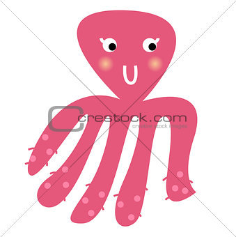 Cute beautiful pink Octopus isolated on white