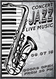 retro poster with saxophone and piano for jazz festival