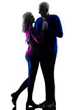 couple senior lovers dancing silhouette