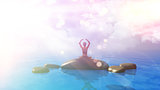 3D female in yoga position in ocean with retro effect