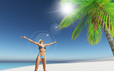 3D render of a female on a tropical beach
