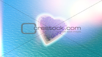 3D render of a heart shaped island with retro effect