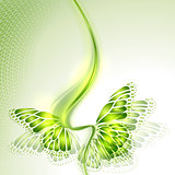 Abstract wave green background with butterfly