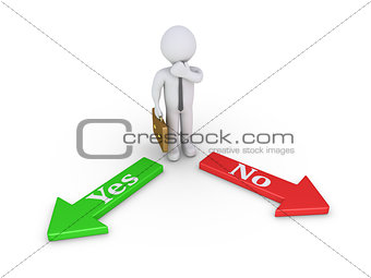 Businessman between Yes and No