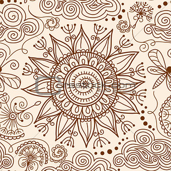 vector seamless Henna mehndi doodle pattern