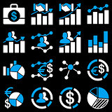 Business charts and reports icons.