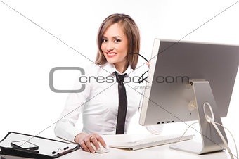 girl works at the computer