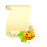 pumpkin and manuscript on a white background