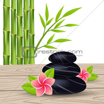 flower and bamboo isolated on a white background