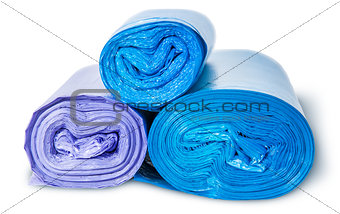 Three rolls of plastic garbage bags top and front view