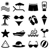 Beach, travel, summer icons
