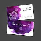 Business card with seashells on watercolor stain