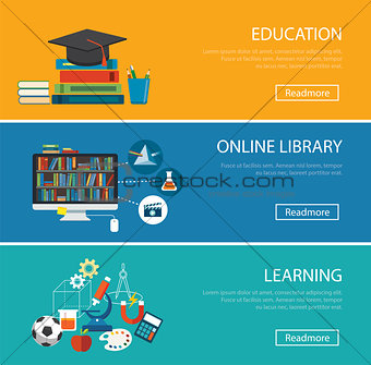 flat design concept for education ,online library, learning 