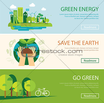 save the world and green energy concept web banner