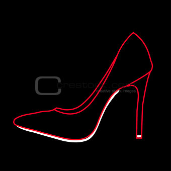 Women's shoe graphic on black background