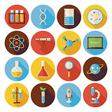 Flat Science and Education Circle Icons Set with long Shadow