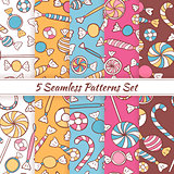 Sketch Doodle Candies Sweets Seamless Patterns Set