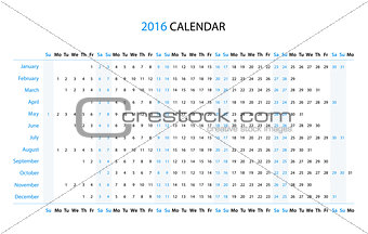 The 2016 linear calendar