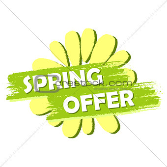 spring offer with flower, green drawn label
