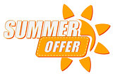 summer offer with sun sign, flat design label