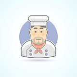 Chief cook icon. Avatar and person illustration. Flat colored outlined style.