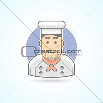 Chief cook icon. Avatar and person illustration. Flat colored outlined style.