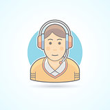 Call center operator icon. Avatar and person illustration. Flat colored outlined style.