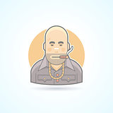 Criminal, gangster, bouncer icon. Avatar and person illustration. Flat colored outlined style.