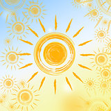 summer background with yellow suns