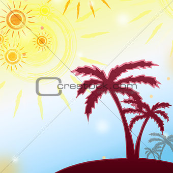summer background with yellow suns and brown palms