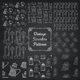Vintage Chalk Drawing Seamless Patterns on Board Texture