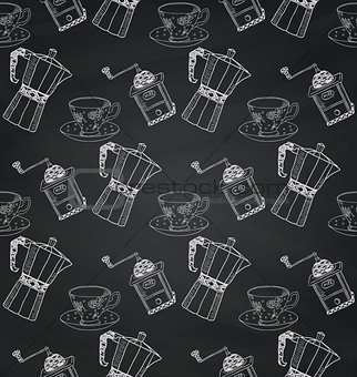 Vintage Chalk Drawing Seamless Pattern on Board Texture