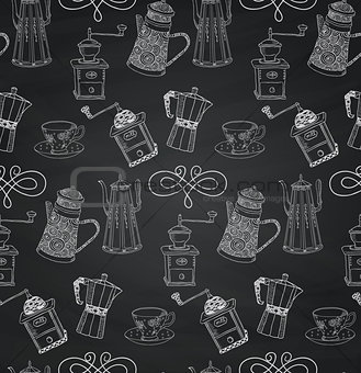 Vintage Chalk Drawing Seamless Pattern on Board Texture