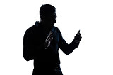 silhouette man portrait telephone videophone salute gesture