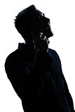 silhouette man portrait  happy telephone
