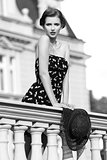 fashion woman on ancient balcony in BW