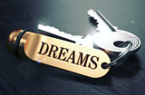 Keys to Dreams. Concept on Golden Keychain.
