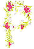 Floral illustration of letter "p"