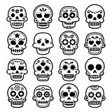 Halloween, Mexican sugar skull, Dia de los Muertos - cartoon icons