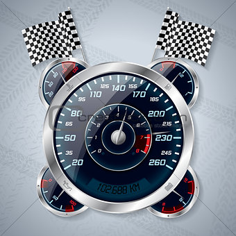 Speedometer with rev counter and race flags